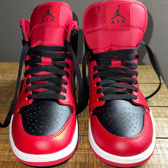 Jordan Shoes - Women’s Air Jordan 1 Mid Sneakers in Black/ Gym Red. Women’s 9.5/ Men’s 8
